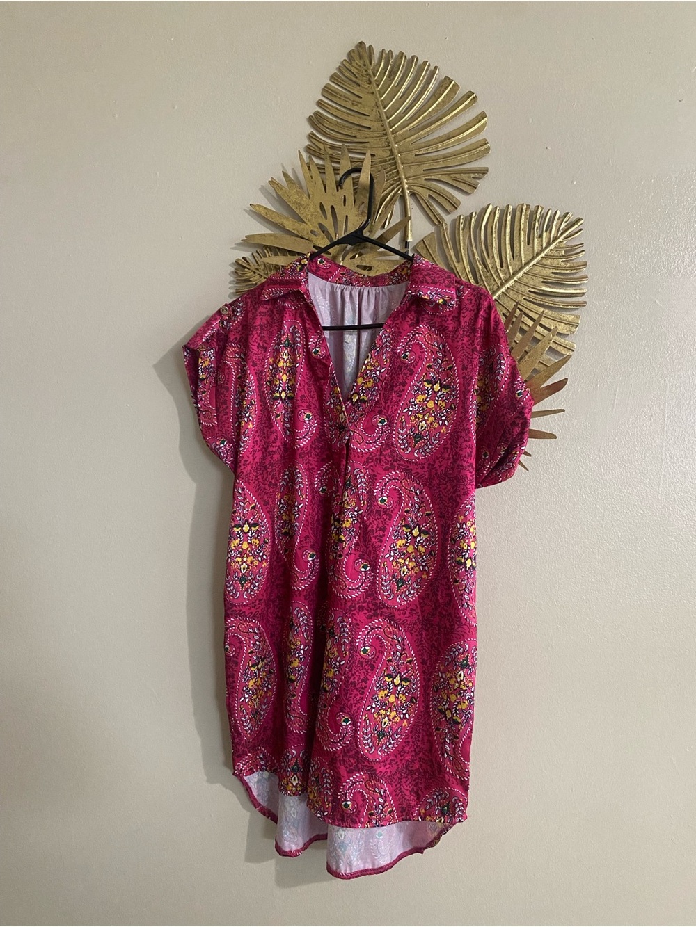 Pink Paisley Short Sleeve Shift Dress
